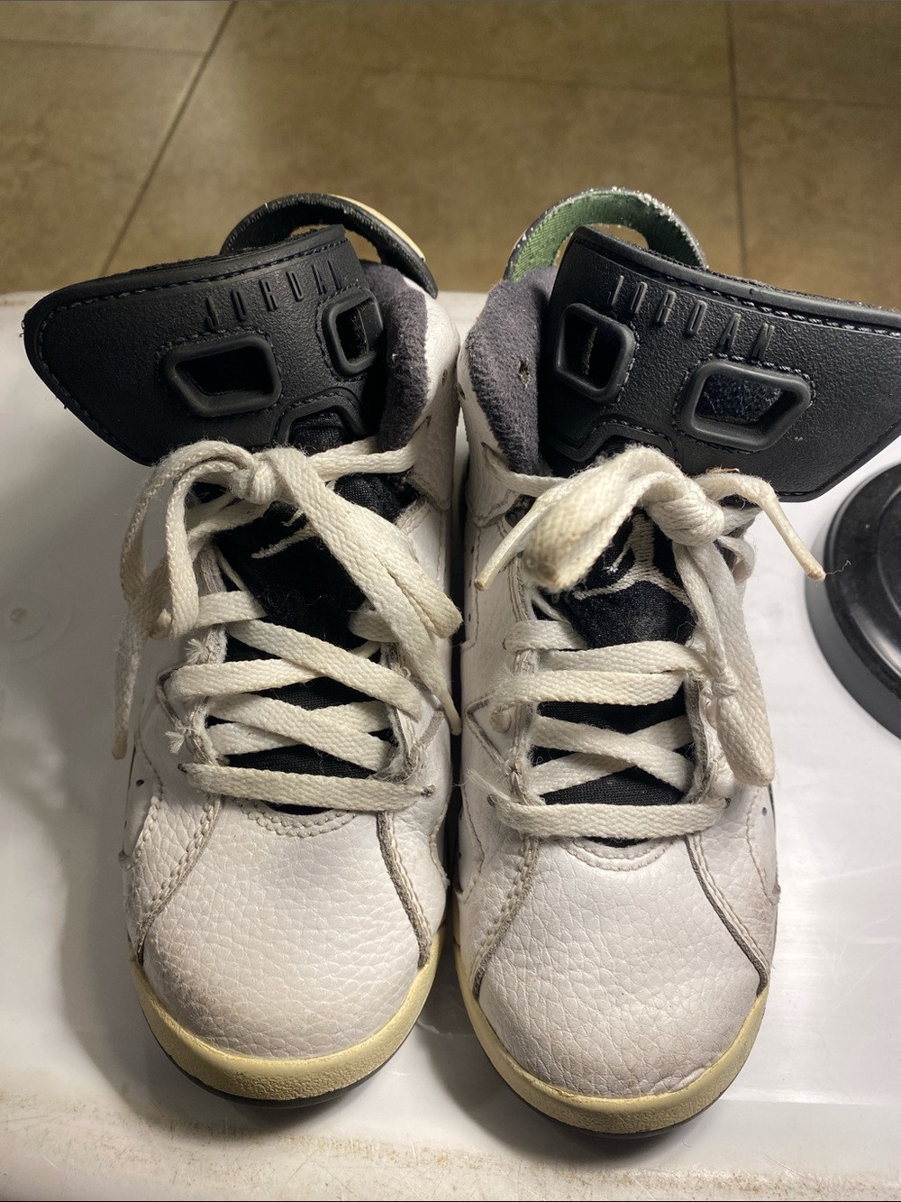 Jordan Kids White and Black High-Top Sneakers with Cream Soles